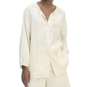 EVERLANE 'The Gathered Shirt' Ivory Tencel Butterlite Bone Lagenlook Blouse XL